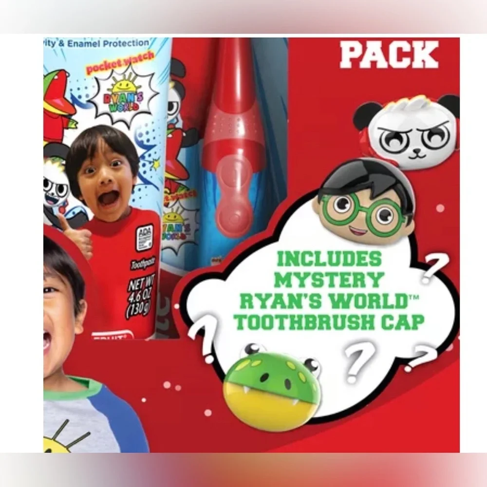 4pc set Ryan's World Colgate manual & electric Toothbrush &‎ toothbrush Cover